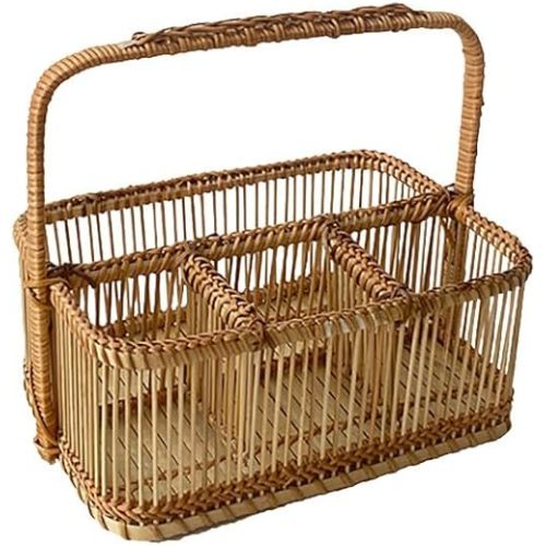 Wicker Divided Storage Basket,Woven Water Hyacinth Wicker Baskets,Rattan Hollow Rectangle Storage Basket Large Capacity Wicker Divided Basket Multi Sections Decorative