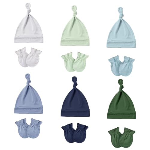 PurComfy Baby Hats and Mittens Set, Bamboo Viscose Cap and Mittens 12 Pieces, 0-6 Months Infant Newborn