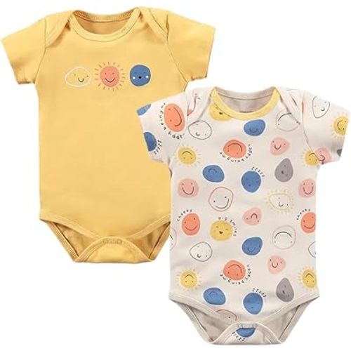 100% Turkish Cotton Baby Bodysuit 2-Pack | Unisex Short Sleeve Snap-Bottom Onesie, Newborn to 24 Months Boys & Girls