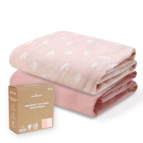 The Peanutshell Pink Bouquet, Solid Organic Cotton Crib Sheets for Baby Girls, 2 Pack