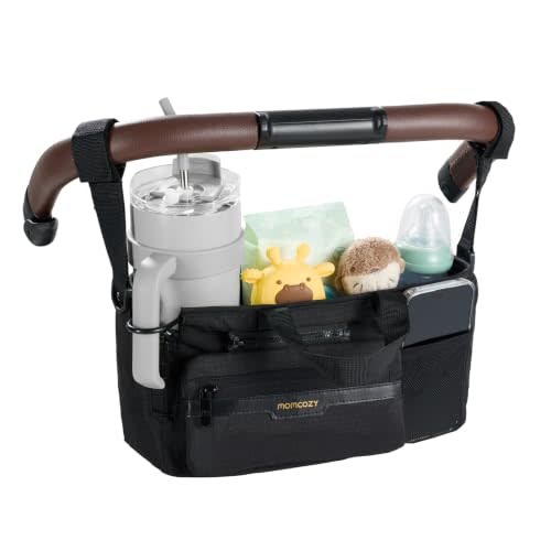 Momcozy Stroller Organizer with 40 oz Tumbler Holder, Non-Slip Straps | Insulated Cup Holder, Detachable Pouch and Shoulder Strap, Large Divided Storage, Universal Fit for Most Strollers
