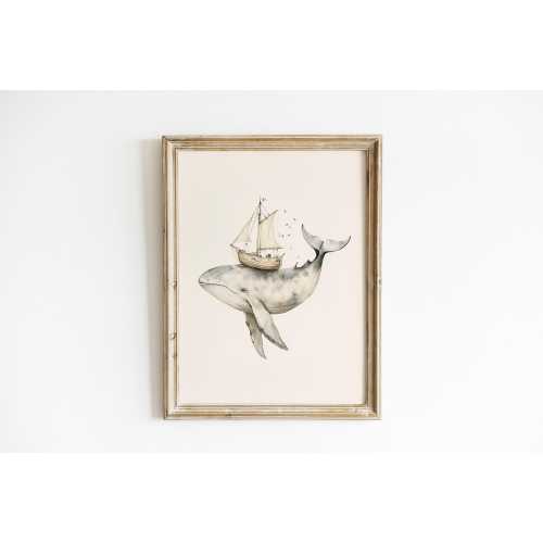 Nautical Nursery print Whale Watercolor print ocean nursery minimalist sailboat nursery Printed and shipped on high archival paper NN28-A1