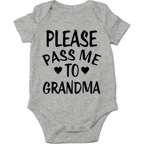 CBTwear Please Pass Me To Grandma Baby Bodysuit Funny Infant Outfit Cute Newborn Clothes Unisex Romper (6 Months, Heather Grey)