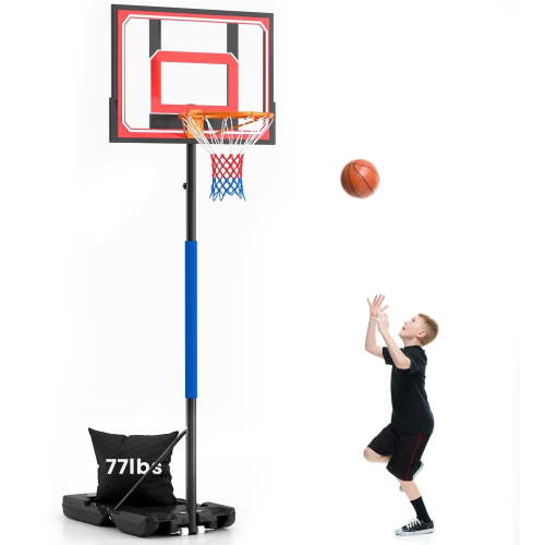Basketball Hoop for Kids 5-9 FT Adjustable, Portable Basketball Goals for Kids Teenagers Youth with Stand & Backboard Wheels Fillable Base, Great Backyard, Driveway, Indoor Play, Red