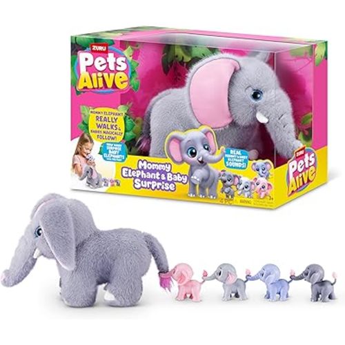Pets Alive Mommy Elephant and Baby Surprise Interactive Robotic Walking Mommy Elephant Toy with Hidden Baby Elephants, Realistic Sounds, and Surprise Reveal Fun for Kids Ages 3+