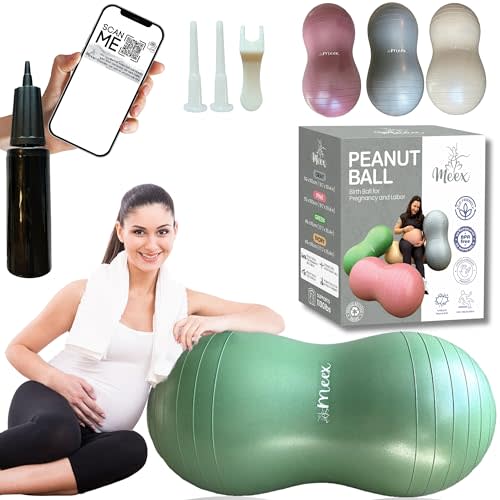 Meex Peanut Ball Labor - Durable and Thick Birthing Ball for Pregnancy - Peanut Ball Pregnancy for Labor - Antiburst Birth Ball - Labor Ball - Peanut Exercise Ball - Pregnancy Ball - Pump Included