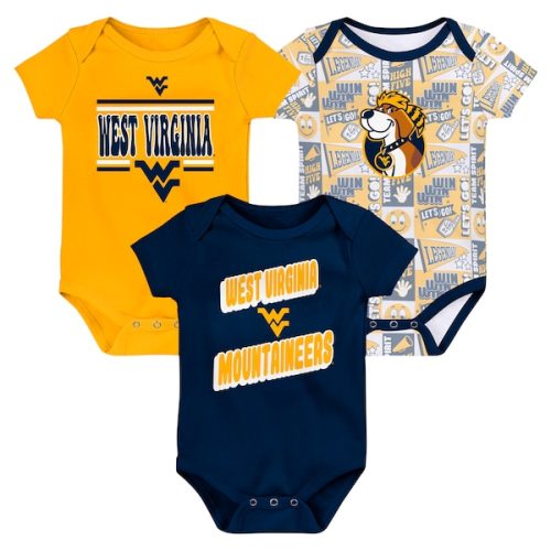 Newborn Navy West Virginia Mountaineers Sunday Comics 3-Pack Bodysuit Set