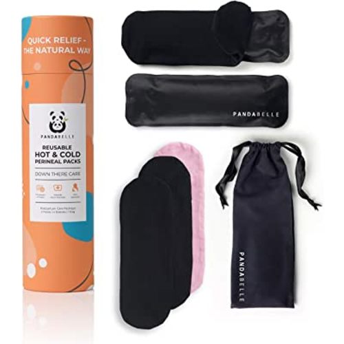 Hot & Cold Reusable Perineal Ice Pack with 4 Washable Cotton Sleeves & Carry Bag for Postpartum Perineal Pain, Hemorrhoids, C-Section Scar, Breastfeeding, Post-Waxing Hair Removal & More