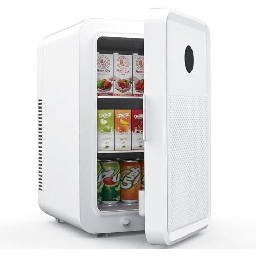 Kikihuose 13L/22L Mini Fridge for Bedroom, Non-condensing Small Skincare Fridge, 110V/12V Portable Refrigerator Cooler & Warmer for Drinks, Food, Beauty, Makeup, Dorm, Car, Office (20L, Milky White)