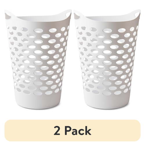 (2 pack) Mainstays Plastic Round Laundry Hamper, White, with Carrying Handles