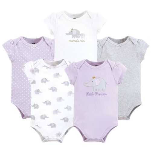 Hudson Baby Infant Girls Cotton Bodysuits, Lilac Elephant