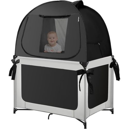 L RUNNZER Pack N Play Blackout Cover, Portable Travel Essential Pack N Play Cover, Dark Pack and Play Blackout Cover for Baby Sleeping, Block 90% + Light