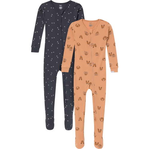 Gerber Baby and Toddler Neutral Tight Fitting Footed 2-Way Zipper Unionsuits, 2-Pack, Sizes 0/3 Months - 5T