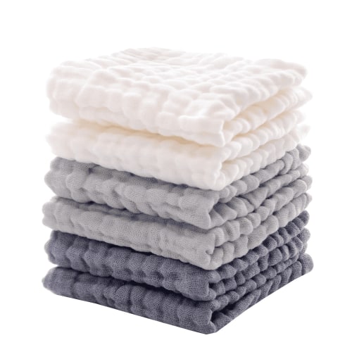 chocrria Muslin Baby Washcloths, Soft Absorbent Face Cloths, Multi-Purpose Burp Cloths, Pack of 6, 12x12 Inches