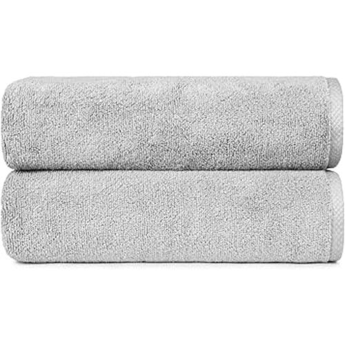 Amazon basics 2 piece Lightweight quick-dry bath towel, 100% cotton, Platinum, 54" x 30"