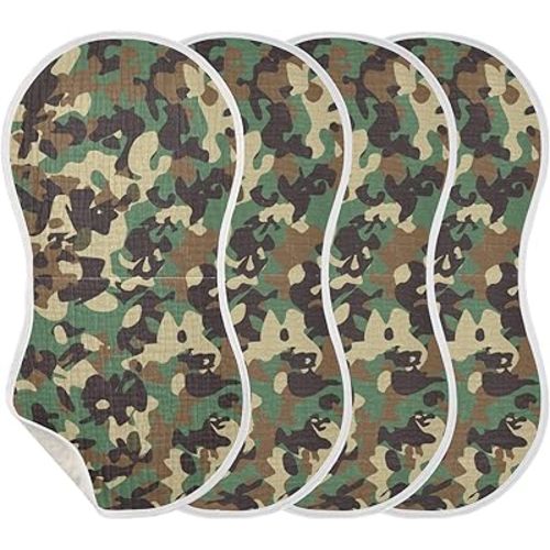 Muslin Burp Cloths for Baby Boys and Girls - 4-Pack Ultra Absorbent Camo Muslin Washcloths, Newborn Towel, Milk Spit Up Rags, Burp Cloth Bib for Unisex, 22 x 11 Inch