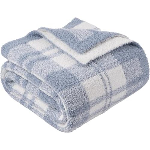Battilo Blue Checkered Throw Blanket, 50"x60"