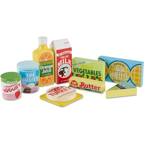 Melissa & Doug Fridge Food Wooden Play Food Set - 9 Pieces Pretend Play Kitchen Accessories, For Kids Kitchen, Wooden Grocery Sets For Kids Ages 3+