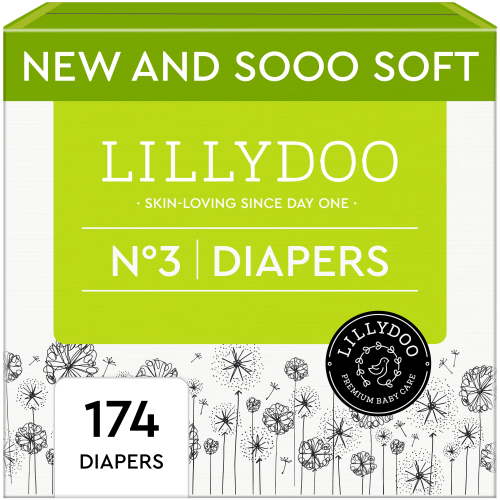 LILLYDOO Baby Diapers Skinfriendly Size 3 (13-22 lbs), 174 Count (Select for More Options)