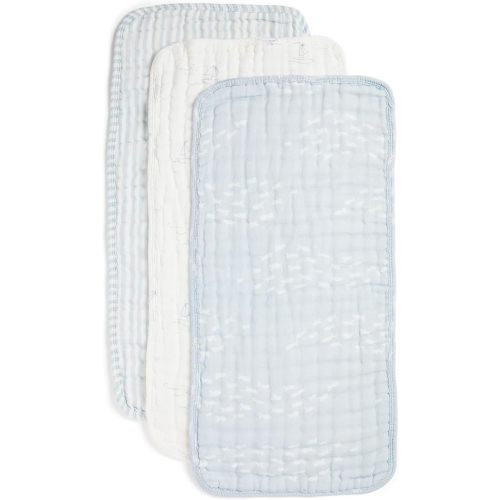 Nana Baby Burp Cloths – 100% Organic Cotton, Oversized & Hypoallergenic, 8-Layer Muslin, Machine Washable, Neutral Unisex Colors, Gentle on Sensitive Skin, Set of 3 (Blue)