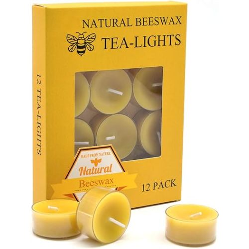 Natural Yellow Beeswax Tealight Candles - 12pcs - Organic Candle Natural Scent Smokeless Clean Burning