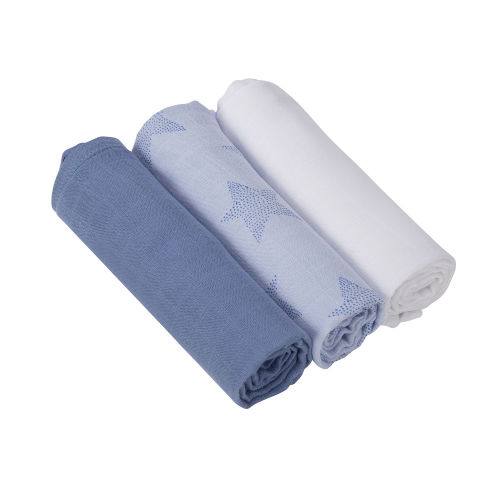 Clevamama Muslin Cloth Set (3 pieces) - 70cm x 70cm - Blue