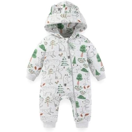 Zipper Baby Boys Girl Hooded Fleece Romper Long Sleeve Clothes