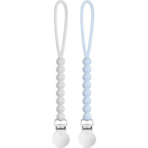 Ryan & Rose Cutie Clip 2 Pack - Pacifier Clip Holder Silicone (Judy-Grey/Judy-Blue)