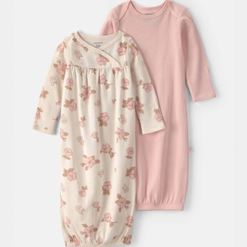 Baby Girl 2-Pack Floral Sleeper Gowns - Pink | Carter’s Oshkosh Canada