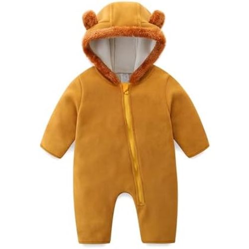 Baby Fleece Bodysuit Infant Boy Girl One Piece Bear Hooded Outerwear Snowsuit For Winter