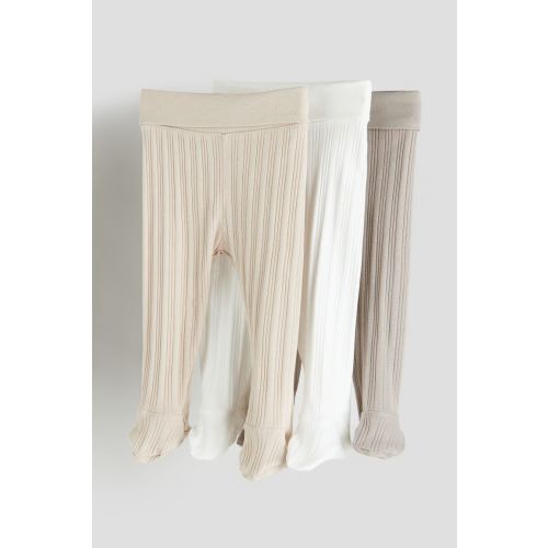 3-pack Ribbed Cotton Leggings, Light taupe/light beige