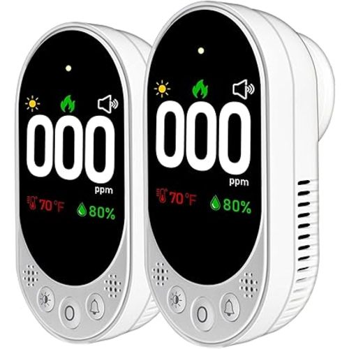 Carbon Monoxide Detector Plug in, Carbon Monoxide Detector Plug in Wall with Temp Humidity, Reminder Function with Clear LCD Display CO Detector for Home Kitchen RV Travel, 2 Pack