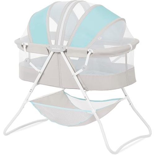Dream On Me Karley Portable Infant Bassinet, Double Mesh Canopy, Blue/Grey