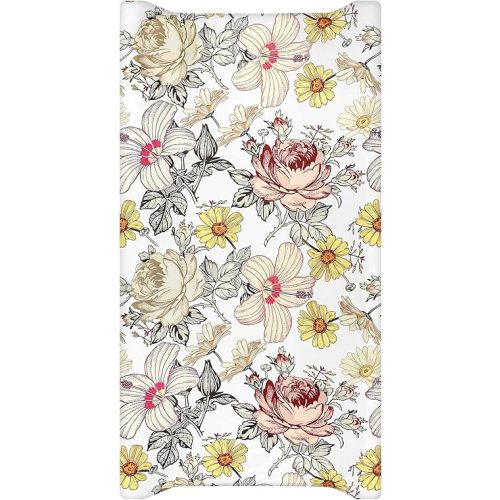 Changing Pad Cover, Diaper Baby Changing Table Covers for Girls & Boys, HNHUAMING Soft Fitted Changing Mat Cover Stretchy Nursery Changing Pad Sheets, Floral (32 X 16 Inches)