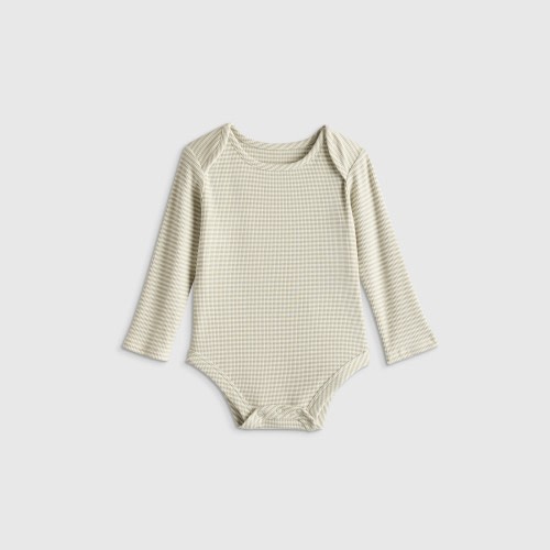 Quince Softest Rib Long Sleeve Bodysuit - Grey Stripe