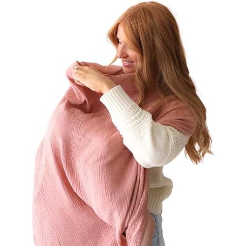 Snuggle Me® Nursing Cover - 100% Organic Cotton Muslin Nursing Cover Up for Baby Breastfeeding with BPA-free Silicone Teether Ring, Ultra-soft, Breathable & Lightweight Adjustable Mother Nursing Apron