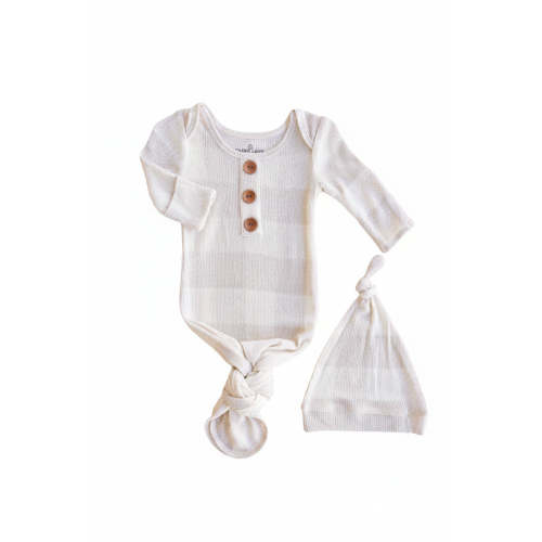 Big Check Bamboo Waffle Newborn Baby Knot Gown & Hat Set | Sand