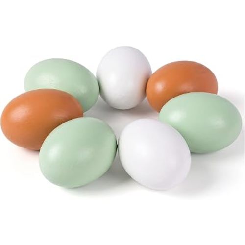 SallyFashion 7PCS Wooden Nesting Eggs, White Green & Wood Color