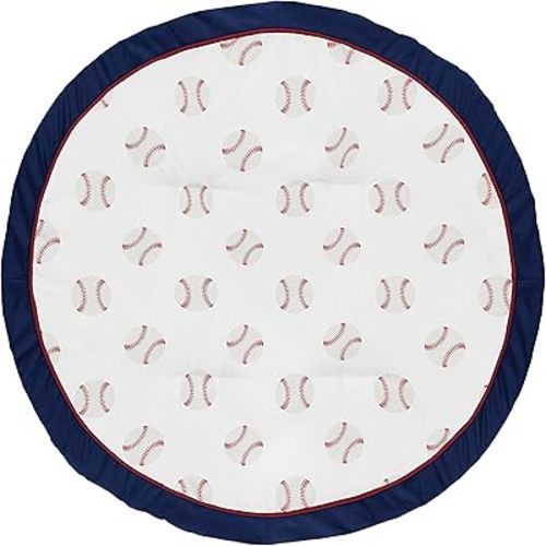 Sweet Jojo Designs Red, White and Blue Playmat Tummy Time Baby and Infant Play Mat for Baseball Patch Sports Collection