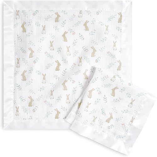 aden + anais Essentials Issie Security Blankets, Super Soft 100% Cotton Muslin, 2 Pack, Blushing Bunnies