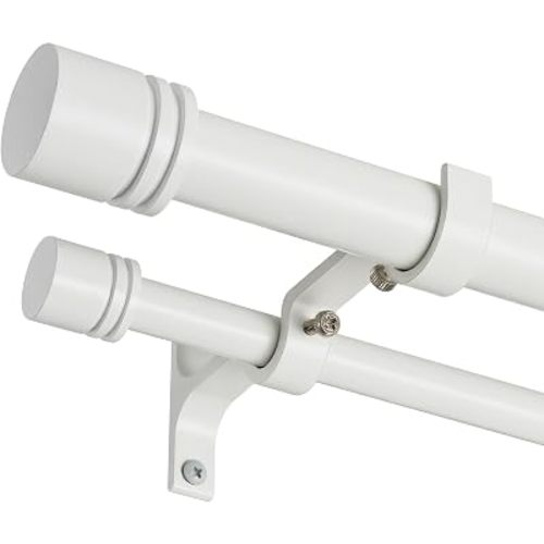 Double Curtain Rods 72-144 Inches for Windows, 1 Inch Diameter Adjustable Heavy Duty Drapery Rod with Aluminum Alloy Brackets and Finials, Modern Stylish Dual Curtains Rod, Matte White