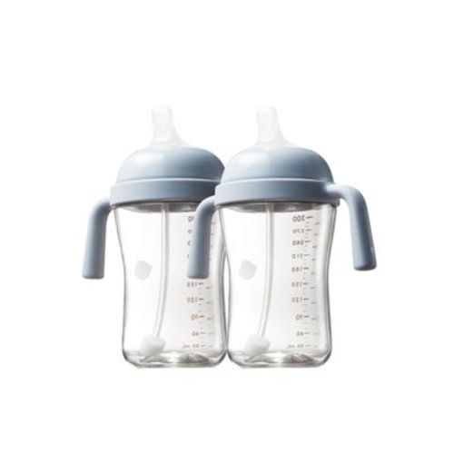 Bc Babycare Baby Toddler Straw Sippy Cup 10 oz BPA-Free PPSU Weighted Straw Drinking Cup 6 Months Up Blue/2 packs