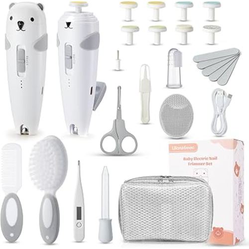 Lilian&Gema Baby Healthcare and Grooming Kit, 28-in-1 Rechargeable Nail Trimmer Electric Set, Dual Auto Light Baby Nail Care Kit, Portable Newborn Nursery Health Care Set for Infant Toddlers Boy Girl