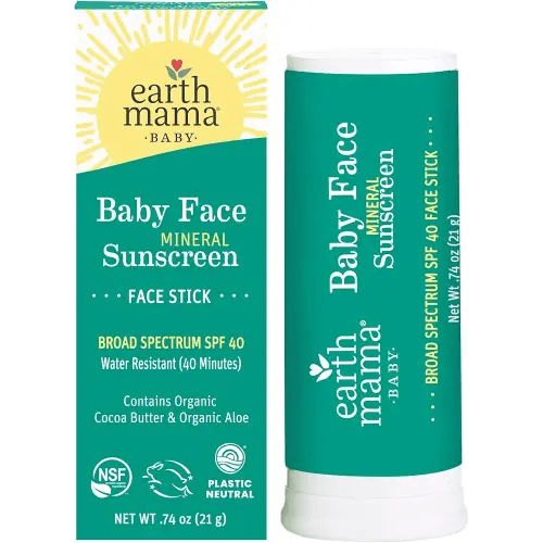 Earth Mama Baby Face Mineral Sunscreen Stick SPF 40 | Non-Nano Zinc, Contains Organic Cocoa Butter & Aloe | Babies, Kids & Family 0.74-Ounce