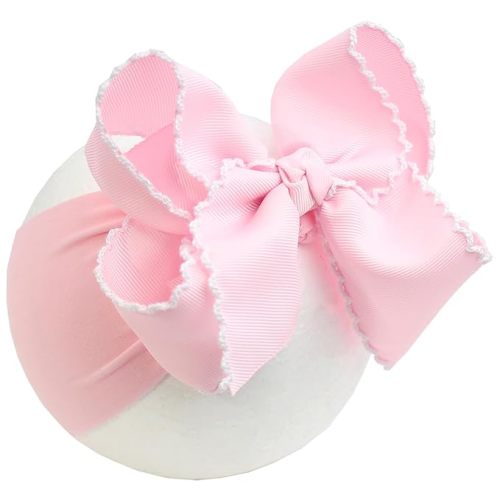 6'' Jumbo Pink Baby Girls Bow Headbands, Handmade Grosgrain Moonstitch Boutique Baby Headwraps, Super Stretchy Soft Nylon Headbands for Newborns, Infants & Toddlers