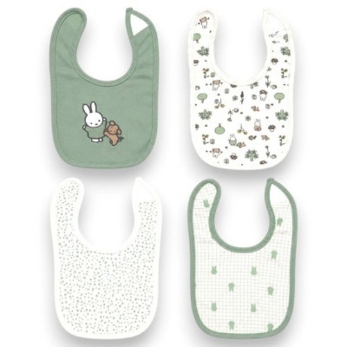 Miffy Baby/Infant Unisex 4-Piece Cotton Drool Bib Set, White/Sage Green, 0-9 Months