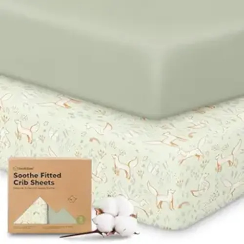 KeaBabies 2-Pack Organic Cotton Crib Sheets for Boys, Girls - 52x28 Fitted Crib Mattress Sheet Neutral, Breathable Cover for Baby Bed Set, Toddler Mattress, Soft & Cute Prints (Foxtrot)