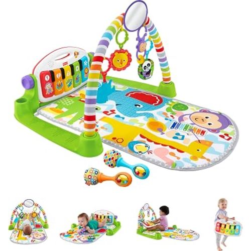 Fisher-Price Baby Playmat Deluxe Kick & Play Piano Gym Learning Toy & 2 Maracas Soft Rattles for Newborn to Toddlers Ages 0+ Months