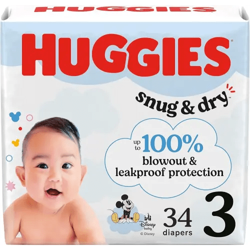 Huggies Size 3 Diapers, Snug & Dry Baby Diapers, Size 3 (16-28 lbs), 34 Count, Packaging May Vary