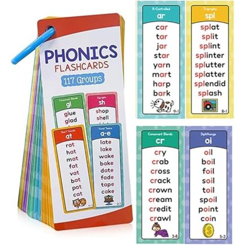Lachilly Phonics Word Lists Cards, 117 Groups Phonetic Word Column List, Vocabulary Building Teaching Aids with 900+ Phonics Rhyming Words, Speech Therapy Tools for Toddlers